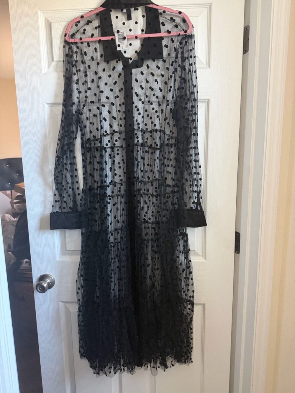 Torrid 3X Black Flocked Mesh Button Front Tiered Duster Kimono - Picture 9 of 9